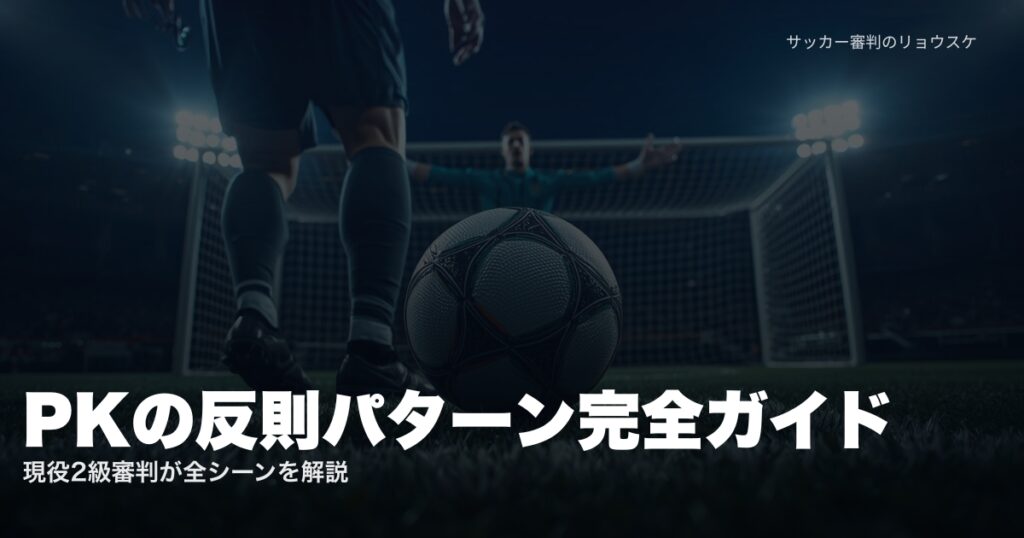 PKを蹴る選手の足元とゴールキーパー、スタジアム照明 | PKの反則パターン完全ガイド
